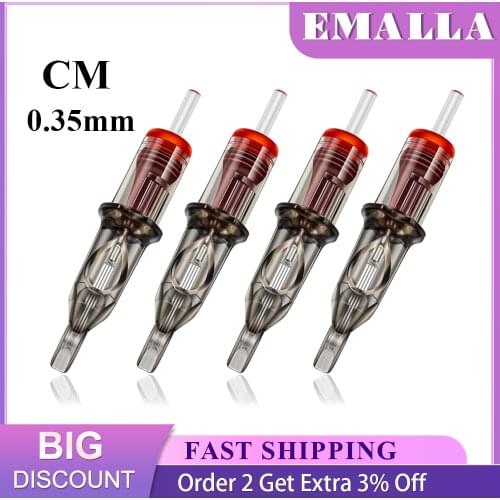 EMALLA New Professional 20PCS 0.35mm CM Tattoo Cartridge Needles Makeup Curved Magnum Sterilized Needles for Tattoo Supplies