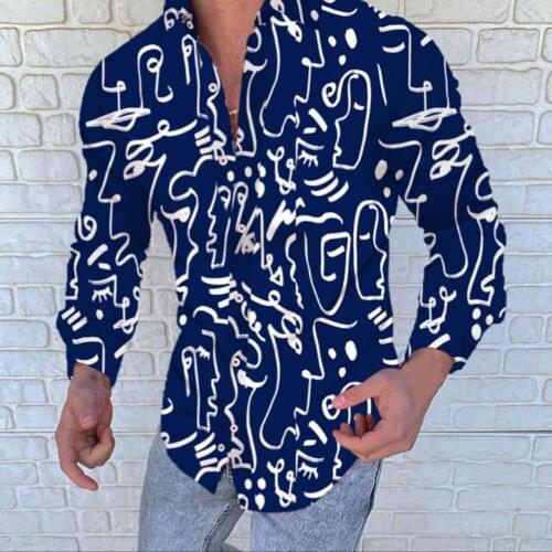 Hawaiian Shirts Men Abstract Pattern Long Sleeve Shirts for Men Single-breasted Lapel Shirts Men Casual Shirts Mens Clothing