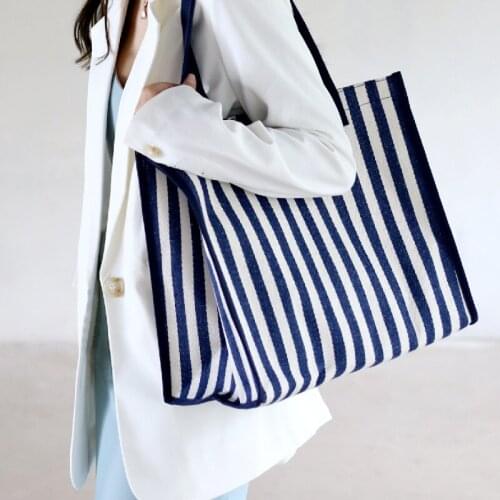 Canvas Bag For Women Stripe Shoulder Bags Casual Female Shopper Bag Big Capacity Handbags and Purse Designer Tote Bolsa Feminina