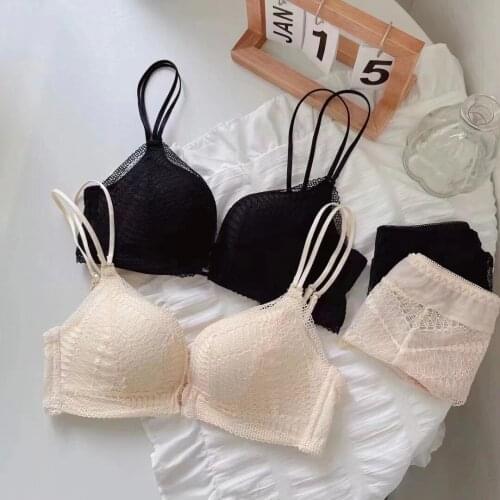 Japanese Cotton Bra Briefs Set Sexy Lace Underwear Fashion Front Button Push Up Brassiere Panties Wire Free Small Girls Lingerie