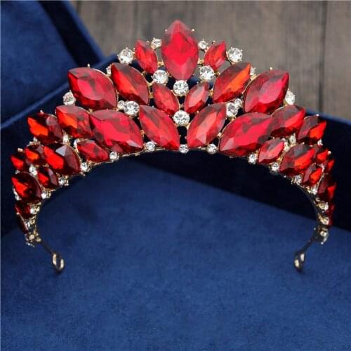 Queen Princess Bride Crown Red Crystal Tiara Crowns Hair Jewelry Pageant Headband Bridal Wedding Crown Jewelry Hair Accessories
