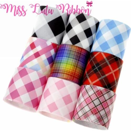 16mm-75mm Geometric Series Colorful Check Printed Grosgrain/Foe Ribbon Hair Band Making DIY Gift Packing 50yards/roll