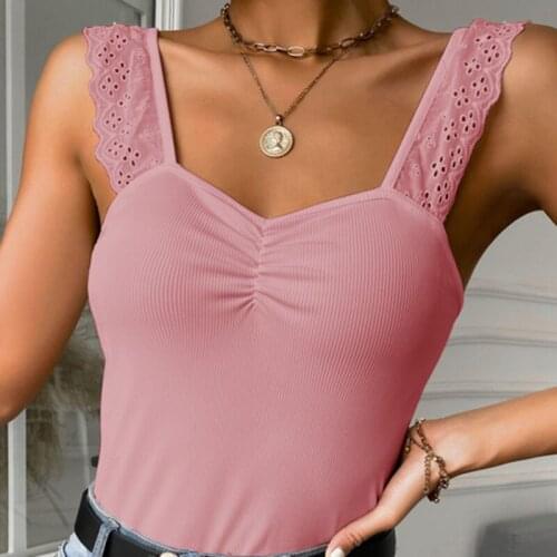 Summer New Women Sexy Wide Strap Short Camisole Lace Up Sexy Halter Lace Suspenders Backless Tops Basic Tank