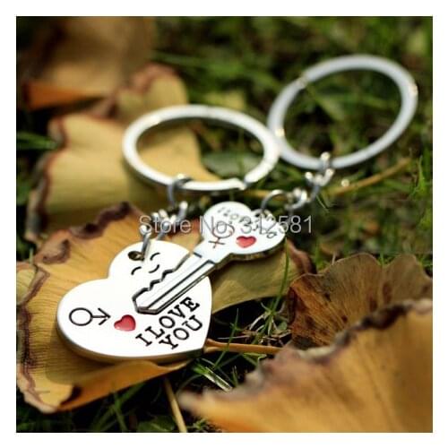 2015 Hot Sale Zinc Alloy Silver Plated Lovers Gift Couple I Love You Heart Keychain Fashion Keyring Key Fob Creative Key Chain