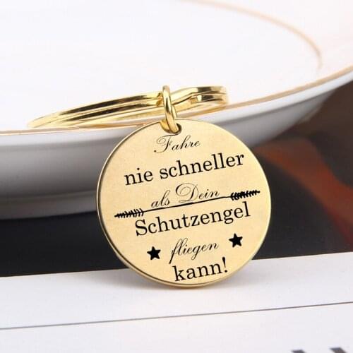 Fashion Exquisitely German Language Carved Keychain Gifts Driving Safety Fahre Nie Schneller Als Dein Schutzengel Fliegen Kann