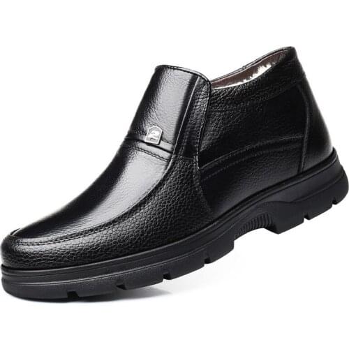 2019 New Botas Hombre Men Work Leather Boots Winter Warm Men Snow Boots Genuine Leather Shoes Mens Wool Cotton Boots Footwear