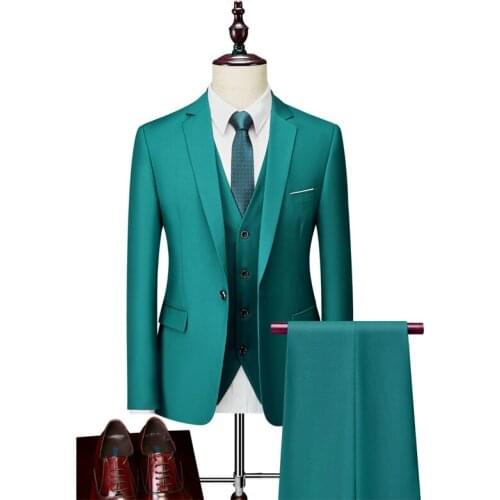 2021Jacket+vest+pants Mens business casual solid color suits, wedding and groom one-button dress suit three-piece suit