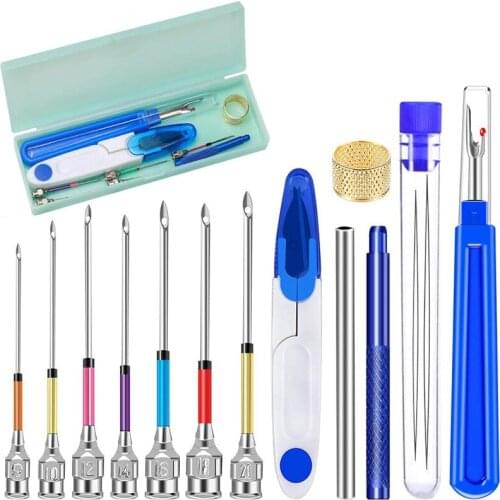LMDZ 16Pcs16Pcs Embroidery Punch Needle Kit Thimble Pipe Cross Stitch Craft Sewing Accessory Supplies Scissors Threader