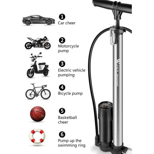 WEST BIKING 160PSI Bike Pump High Pressure Gauge Ball Air Inflator MTB Cycling Accessories Presta Schrader Road Bicycle Pump