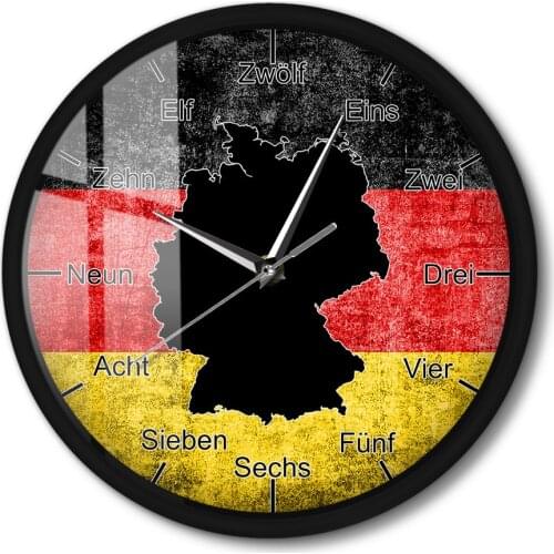 German Map Flag Silent Non Ticking Wall Clock Deutschl Art Modern Design Smart Sound Control Wall Clock With LED illumination