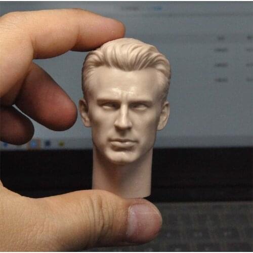 Unpainted 1/6 Scale Captain Steve Rogers Chris Evans Head Sculpt Model For 12'' Action Figure Dolls Painting Exercise No.342