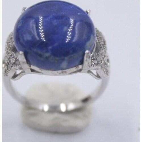 New Pure 925 Sterling Silver Ring The Widest 15mm Round Lapis Lazuli Ring