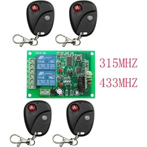 New DC12V 2CH Wireless Remote Control Switch System teleswitch 1*Receiver +4*Transmitters for Appliances Gate Garage Door