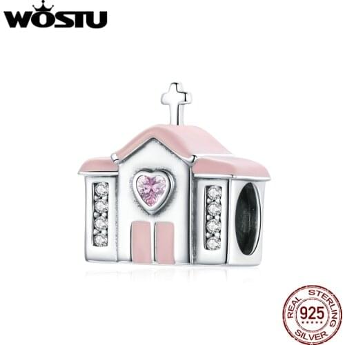 WOSTU 925 Sterling Silver Charm Sweet Cottage Bead House Heart Pendant Fit Original Bracelet Necklace DIY Jewelry CQC1810