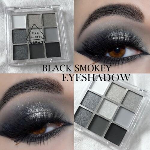 9 Colors Black Smokey Palette Cool Toned Eyeshadow Palette Matte Glitter Eyeshadow Palette Smoky Eye Shadow Eye Pigments Palette