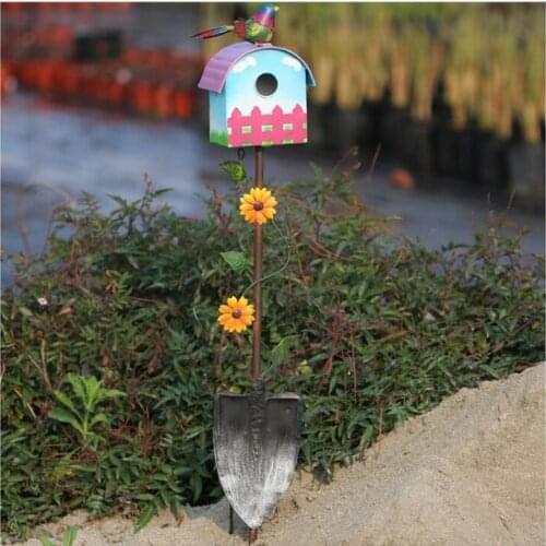 Pastoral Wrought Iron Shovel Bird House Ground Plug Ornaments Terrace Villa Balcony Figurines Crafts Garden Courtyard Decoration