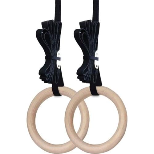 Professional Wood Gymnastic Rings Pull Up Gym Ring for Home Fitness Strength Training 28/32mm Adjustable Straps for Optional