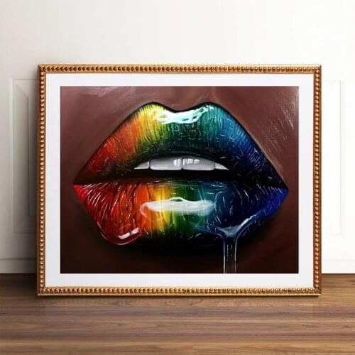 Sexy Fashion Woman Lips Modern Poster Canvas Golden Sexy Glamorous Red Lips Art Canvas Painting Beauty Salon Wall Decoration