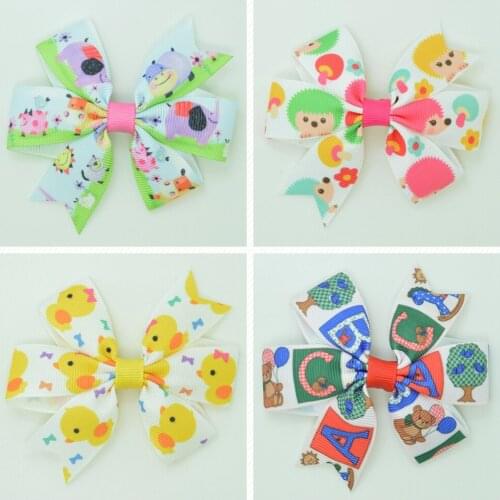SUPWRF 3.1'' Cute animal cute Girls Hair Bow With Clip Boutique Printed Ribbon headwear diy wholesale 20 PCS T0929