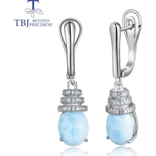 TBJ,Simple style earring with natural larimar oval 8*10mm gemstone fine jewelry 925 sterling silver for girls nice gift with box