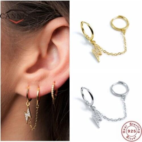 CANNER 925 Sterling Silver Lightning Double Zircon Diamond Hoop Earrings For Women Piercing Earring Earings Jewelry Pendientes