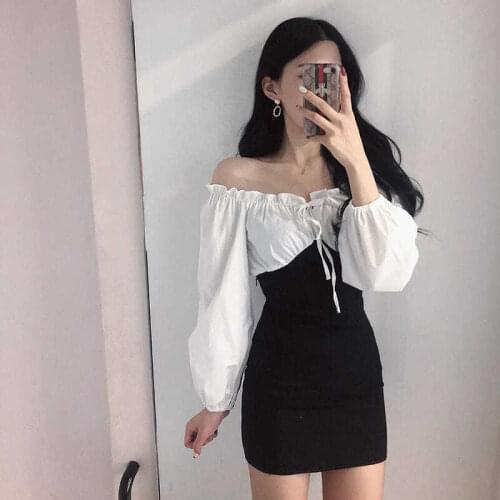 2021 Bodycon Mini Sexy Dress Off Shoulder Fashion Korean Style Long Sleeve Dress Women Streetwear Bandage Spring Summer