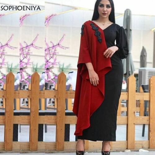 New Arrival V Neck Long sleeve evening dresses 2021 Red Black Muslim evening dress Plus size Robe de soiree Vestidos formales