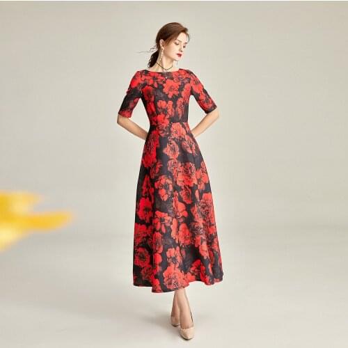 2021 Spring England Style Jacquard Dress Half Sleeve Brocade Dress Women Long Dress Party Evening Clothing