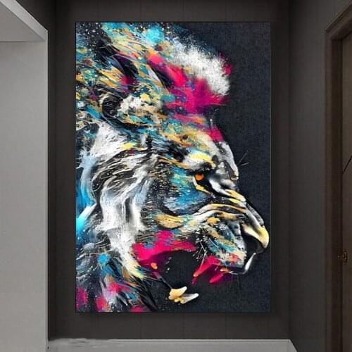 Animals Lion Colorful Art Abstract Canvas Art Posters and Prints Home Wall Pictures Roaring Lion Art Canvas Paintings Decor