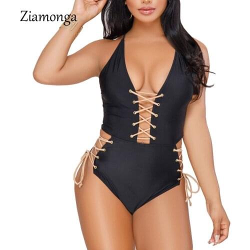 Ziamonga Deep V Neck Lace Up Sexy Bodysuit Black Green Backless Women Bodysuits 2018 Summer Short Elegant Jumpsuit Women Rompers