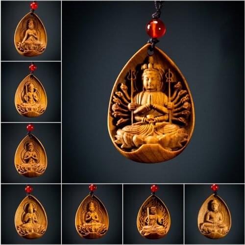 Zodiac Eight Great Patronus Orthodox Buddha Statue Necklace Woodcarving Pendant Australian Sandalwood Wood Carving