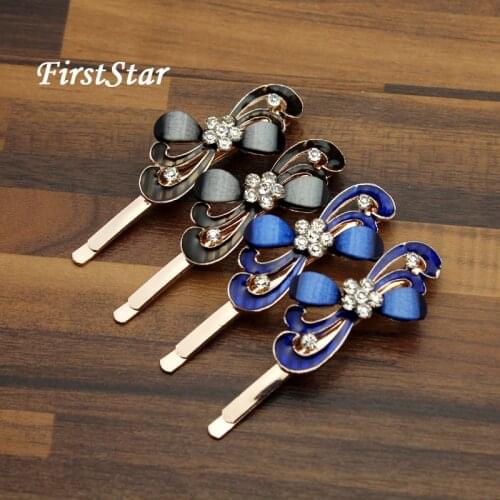 1 Pair FirstStar Black Blue Crystal Rhinestone Hair Clip Barrette Hairpin Headwear Accessories Jewelry For Woman Girls Wedding