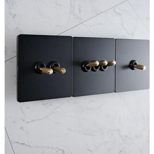 1 pcs High quality 86 type home improvement switch black retro striped lever stainless steel panel switch socket hand dial