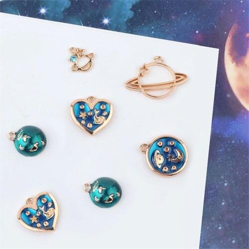 10pc New Design Fantasy Star Series Satellite heart-shaped Alloy Dripping Oil Lady Pendant Earring For Girls Jewelry Accessories