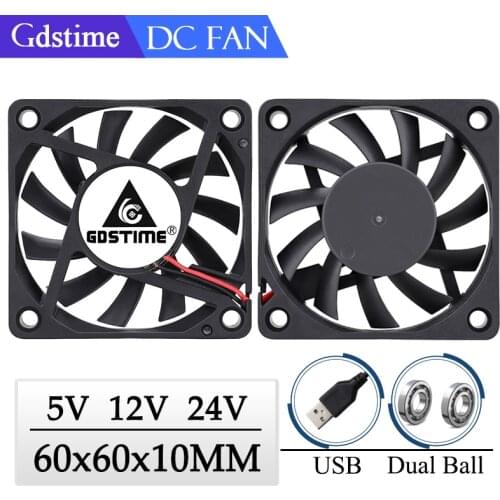 2 Pieces Gdstime 2Pin DC 5V 12V 24V 24 Volt 6cm 60x60x10mm 60mm Dual Ball Bearing Brushless Cooling Fan 60mm x 10mm Cooler
