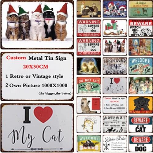20x30 Beware Of The Cat/Dog Metal Tin Sign Warning Iron Painting Cute Pet Kitchen Rules Retro Decorative Plaque 20*30cm