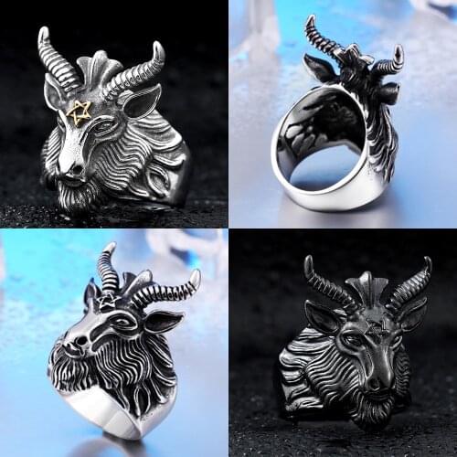 316L Ram Head Star Skull Men Calvarium Punk Vintage Animal Ring Cool Sheep Gothic High Quality Stainless Steel Rings Jewellery