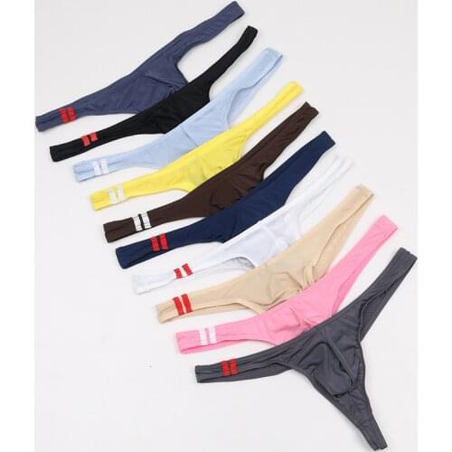5PCS/Lots Sexy Men Thong G-string Jockstrap Ultra-thin Ice Silk Bugle Pouch Underwear String Slip Homme Mini Panties Thongs 2XL
