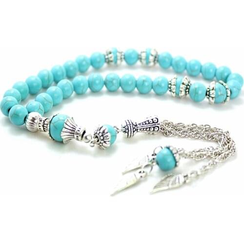 8mm blue Stone Round Shape 33 Prayer Beads Islamic Muslim Tasbih Allah Mohammed Rosary For Men&Women B-Q008