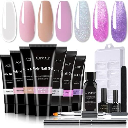 AOPMALL® 7 Color Poly Nail Gel 13 Pcs Starter Nail Kit Crystal Builder Clear Colors Gel With Nail Tools Set Gel Nail Polish Set