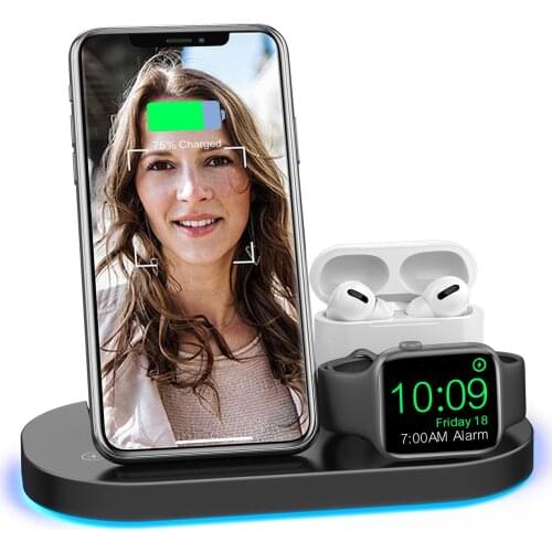 Fast 15W QI Wireless Charger Stand For Iphone 12 11 XR X 8 IWatch 3in1 Foldable Wireless Charging Dock Station For Airpods Pro