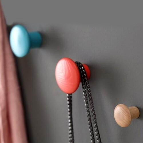 Wooden Hook Creative Solid Wood Hanging Clothes Hook Wall Porch Wardrobe Clothes Hook Color Dot Clothes Hook