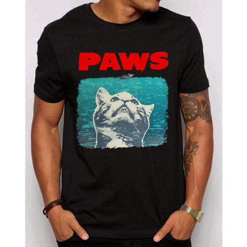 Paws Jaws Parody Unisex T-Shirt. Funny Cat Lovers 2019 Flash Print Cotton Slim Fit Crew Neck Custom Tee