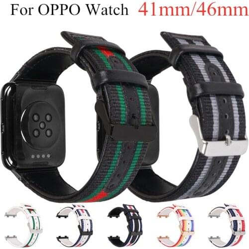 Canvas Nylon Leather Watchband for OPPO Watch 41mm 46mm Replacement Bracelet Leather Wrist Band for OPPO Watch Band