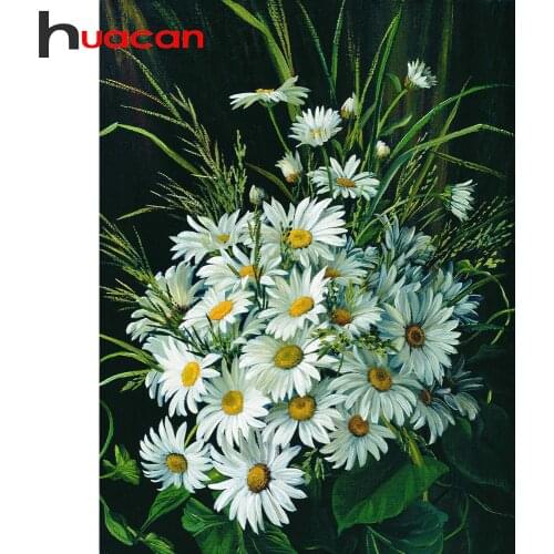 Huacan Full Square/Round Diamond Painting Daisy Cross Stitch Diamond Mosaic Chrysanthemum Decoration For Home