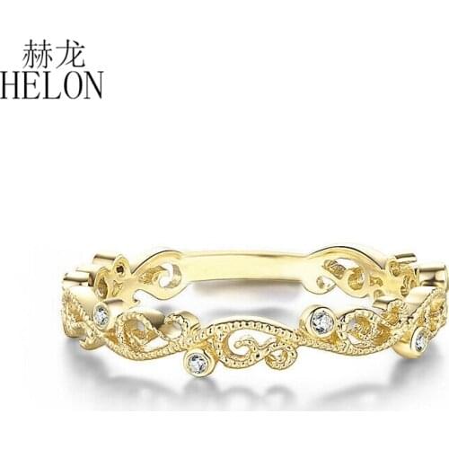HELON Solid 10k Yellow Gold SI/H Natural Diamonds Engagement Wedding Ring Vintage Art Deco Filigree Women Trendy Fine Jewelry