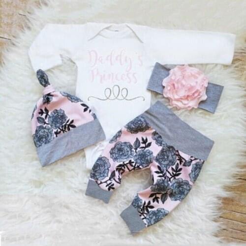 4Pcs Newborn Infant Baby Girl Clothes Set Autumn Floral Tops Leggings Pants Free Headband Hat Toddler Baby Outfit Set1