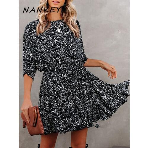 NANKEY Short Casual Women Summer Dress 2021 Boho Style Dot Print Women Tunic Sundress Loose Mini Party Dress Vestidos