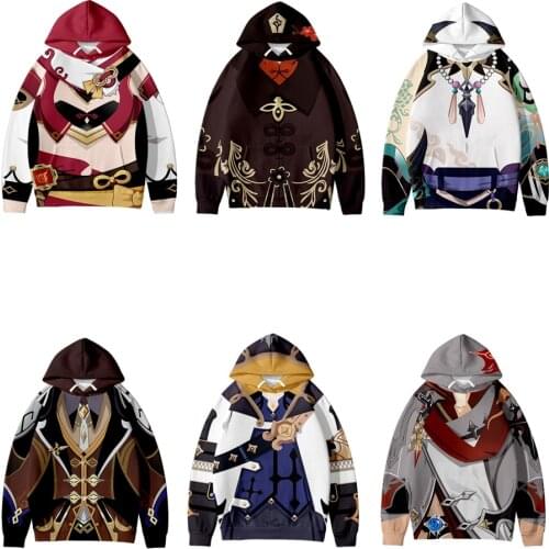 Genshin Impact Cosplay Costume Diluc Zhongli Tartaglia Xiao Kaeya Alberch Albedo Hu Tao Eula Yanfei Unisex 3D Hoodies Sweatshirt