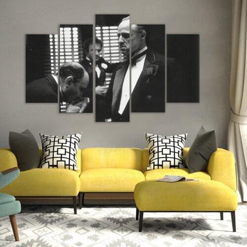 Godfather Vito Corleone 5 Piece Canvas Wall Art Movie Print Home Decor HD Pictures 5 panel poster Framed Paintings